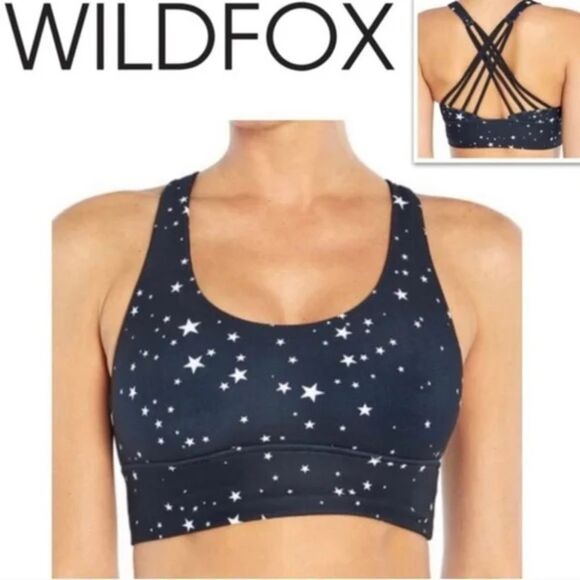 Wildfox Black & White Scattered Star Crisscross Sports Bra - Picture 1 of 8